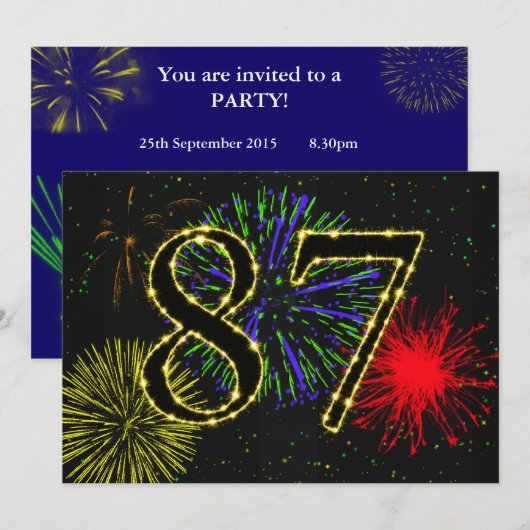 87ste verjaardagsfeestje uitnodigen kaart (Voorkant / Achterkant)