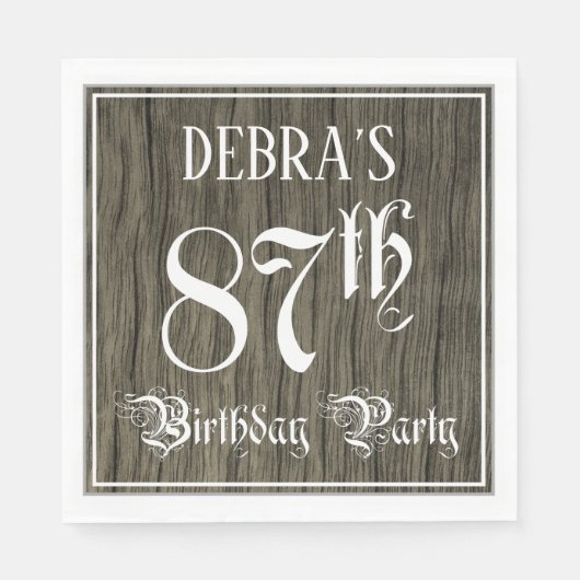 87th Birthday Party — Fancy Script, Faux Wood Look Servet (Voorkant)