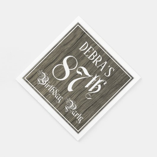 87th Birthday Party — Fancy Script, Faux Wood Look Servet (Hoek)