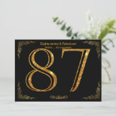 87th Birthday party, Gatsby styl, zwarte goudglitt Kaart (Staand voorkant)