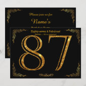 87th Birthday party, Gatsby styl, zwarte goudglitt Kaart (Voorkant / Achterkant)