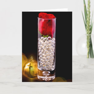 8868-C-Red Rose met Cross Ornament Feestdagen Kaart