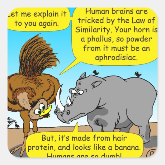 889 cartoon van Rhino-fallus Vierkante Sticker (Voorkant)