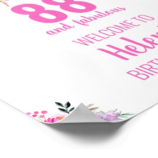 88 en fabulous roze elegante verjaardagsfeestje be poster (Hoek)