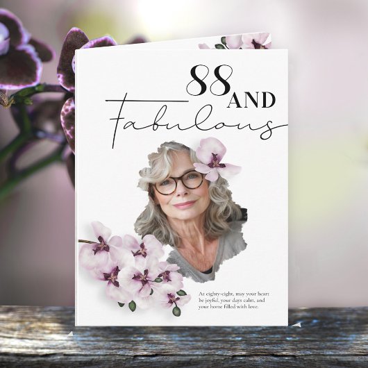 88 & Fabulous Orchid Photo Birthday Greeting Card Kaart
