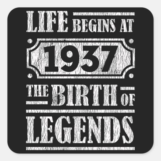 88 jaar oud 1937 Geboorte van de legende 88ste ver Vierkante Sticker (Voorkant)