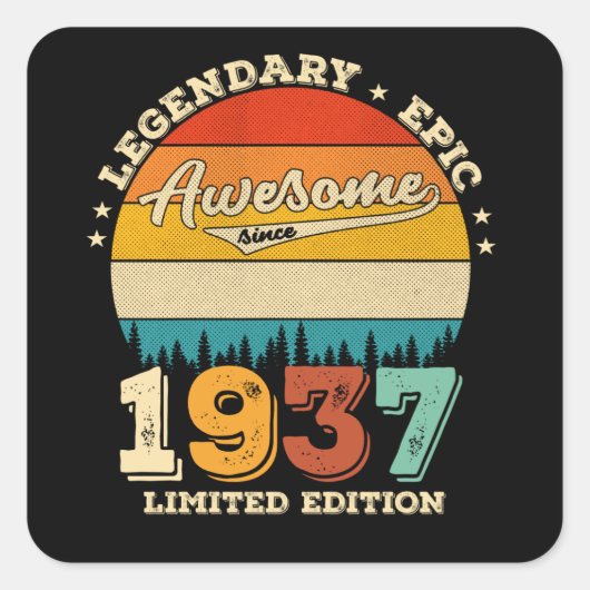 88 jaar oude Bday 1937 Geweldige 88ste verjaardags Vierkante Sticker (Voorkant)