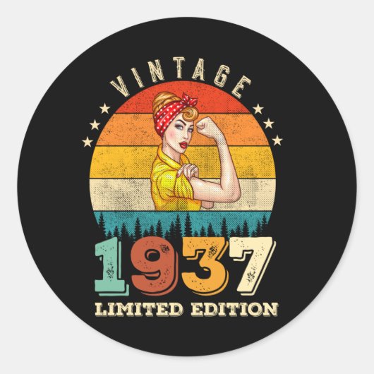 88 jaar oude Bday 1937 Vintage 88ste Verjaardag Vr Ronde Sticker (Voorkant)