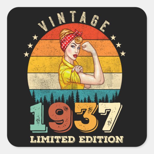 88 jaar oude Bday 1937 Vintage 88ste Verjaardag Vr Vierkante Sticker (Voorkant)