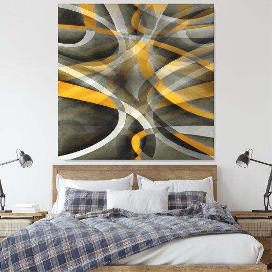 88 Retro Mustard Yellow en Gray Abstract Cu Canvas Afdruk (Insitu (Slaapkamer))