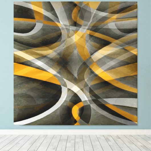 88 Retro Mustard Yellow en Gray Abstract Cu Canvas Afdruk (Insitu (Houten vloer))