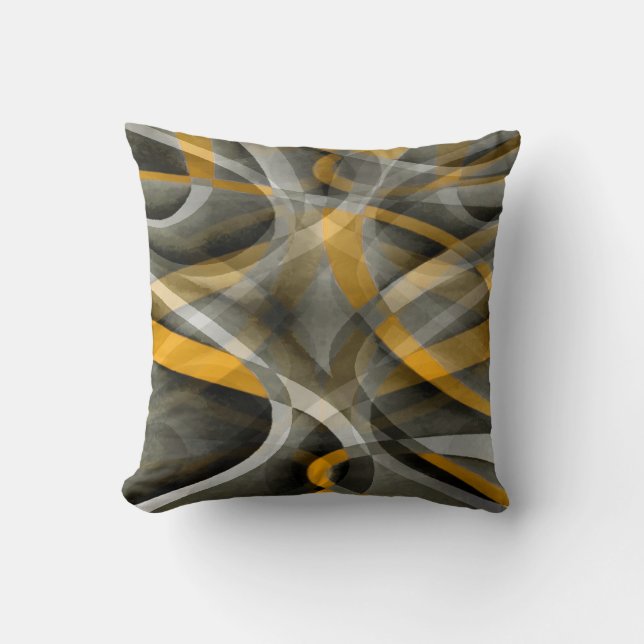 88 Retro Mustard Yellow en Gray Abstract Cu Kussen (Voorkant)