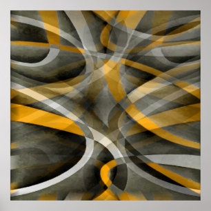 88 Retro Mustard Yellow en Gray Abstract Cu Poster