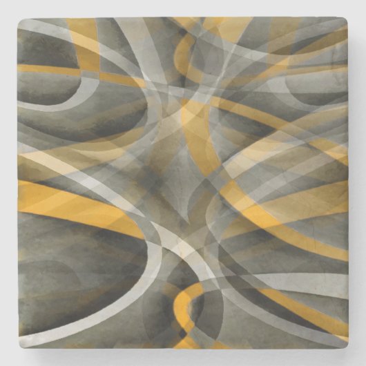 88 Retro Mustard Yellow en Gray Abstract Cu Stenen Onderzetter (Voorkant)