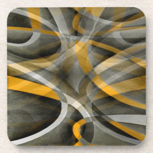 88 Retro Mustard Yellow en Grey Abstracte Cu Bier Onderzetter