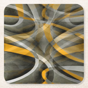 88 Retro Mustard Yellow en Grey Abstracte Cu Kartonnen Onderzetters