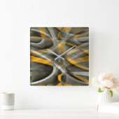 88 Retro Mustard Yellow en Grey Abstracte Cu Vierkante Klok (Huis)