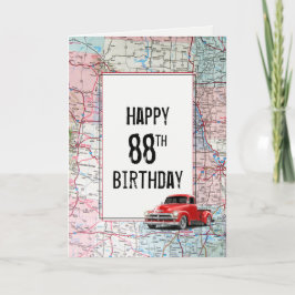 88e 'Birthday Red Retro'-vrachtwagen op kaart