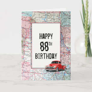 88e 'Birthday Red Retro'-vrachtwagen op kaart