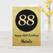 88e Happy Birthday Zwart en Goud Glitter Kaart (Gele Bloem)