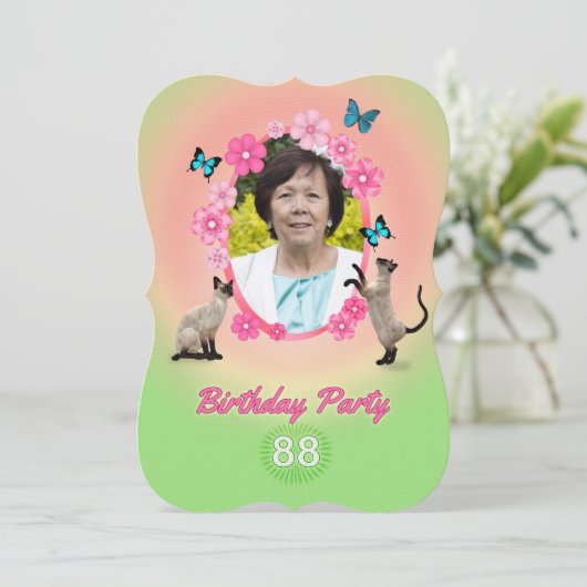 88e uitnodiging van de Birthday Party (Staand voorkant)