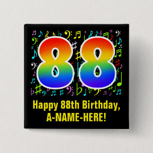 88e verjaardag: Colorful Music Symbols, Rainbow 88 Vierkante Button 5,1 Cm