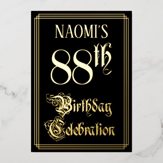 88e verjaardag — Fancy script en aangepaste naam Folie Uitnodiging (Voorkant)