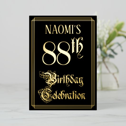 88e verjaardag — Fancy script en aangepaste naam Folie Uitnodiging (Staand Voorkant)