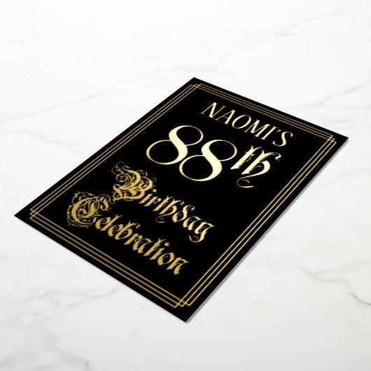 88e verjaardag — Fancy script en aangepaste naam Folie Uitnodiging (Gedraaid)