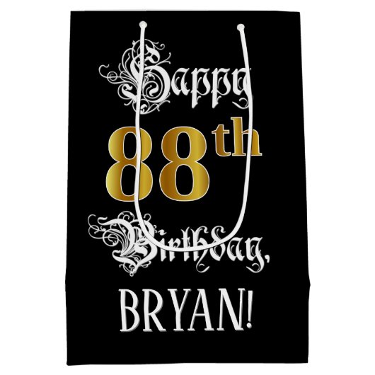 88e verjaardag ~ Fancy script; Faux Gold look; naa Medium Cadeauzakje (Achterkant)