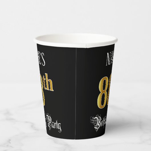 88e verjaardag — Fancy script, Faux Gold look Papieren Bekers (Rechts)