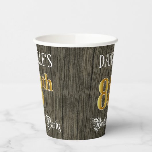 88e verjaardag — Faux Gold & Faux Wood Papieren Bekers (Links)
