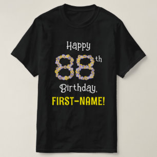 88e verjaardag: Floral Flowers Number "88" + naam T-shirt