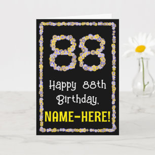 88e verjaardag: Floral Flowers Number, Custom Name Kaart