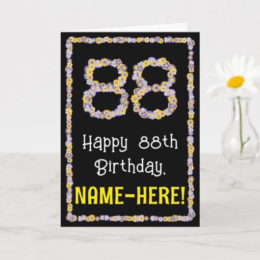 88e verjaardag: Floral Flowers Number, Custom Name Kaart (Kleine Plant)
