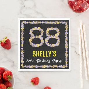 88e verjaardag: Floral Flowers Number, Custom Name Servet