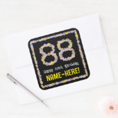 88e verjaardag: Floral Flowers Number, Custom Name Vierkante Sticker (Envelop)