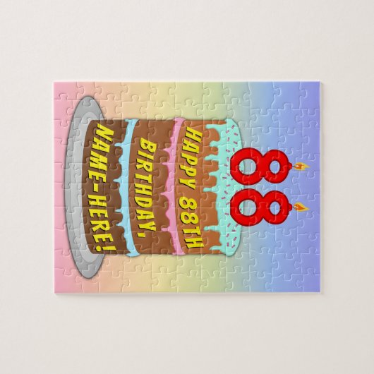 88e verjaardag: Fun Cake and Candles + Custom Name Legpuzzel (Horizontaal)