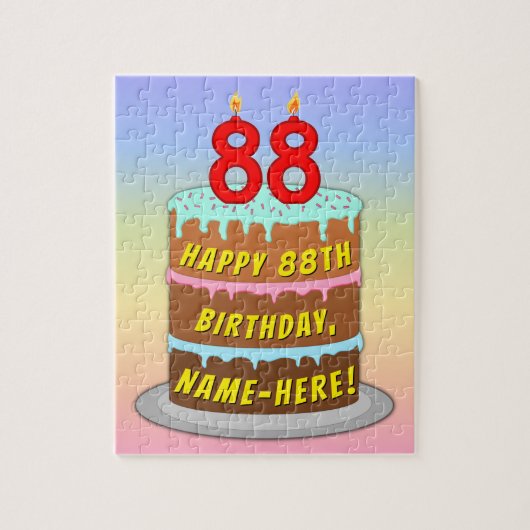 88e verjaardag: Fun Cake and Candles + Custom Name Legpuzzel (Verticaal)
