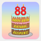 88e verjaardag: Fun Cake and Candles + Custom Name Vierkante Sticker (Voorkant)