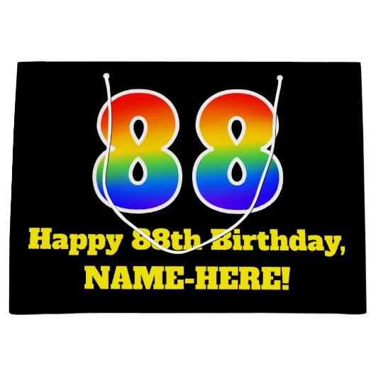 88e verjaardag ~ Fun, kleurrijk, levendig, regenbo Groot Cadeauzakje (Voorkant)