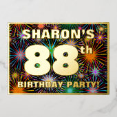 88e verjaardag — Fun, kleurrijke Fireworks-look Folie Uitnodiging (Voorkant)