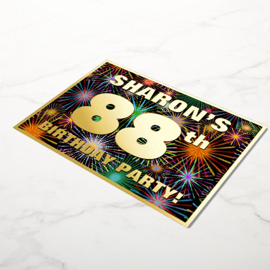 88e verjaardag — Fun, kleurrijke Fireworks-look Folie Uitnodiging (Gedraaid)