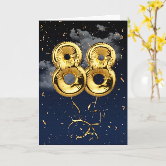 88e verjaardag Gold Mylar ballon en Confetti Card Kaart (Gele Bloem)