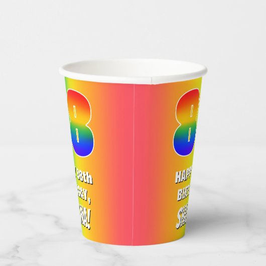 88e verjaardag: kleurrijk, vun regenboogpatroon #  papieren bekers (Rechts)