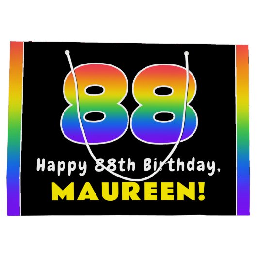 88e verjaardag: kleurrijke regenboog # 88, aangepa groot cadeauzakje (Achterkant)