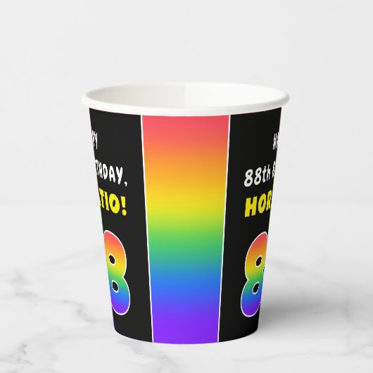 88e verjaardag: kleurrijke regenboog # 88, aangepa papieren bekers (Links)