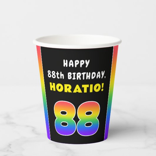 88e verjaardag: kleurrijke regenboog # 88, aangepa papieren bekers (Voorkant)