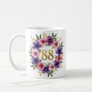 88e Verjaardag Mok – Bloemenkrans met gouden numme