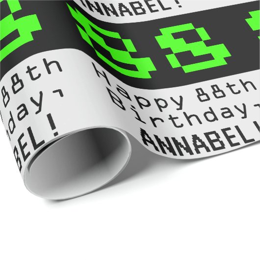 88e verjaardag - Nerdy / Geeky Style "88" en naam Cadeaupapier (Rol Hoek)
